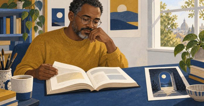An illustrated reader compares a sleep-science book with a personal dream sketch.